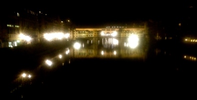 Ponte Vicchio at night, killing time with Caitlin sitting on the bridge